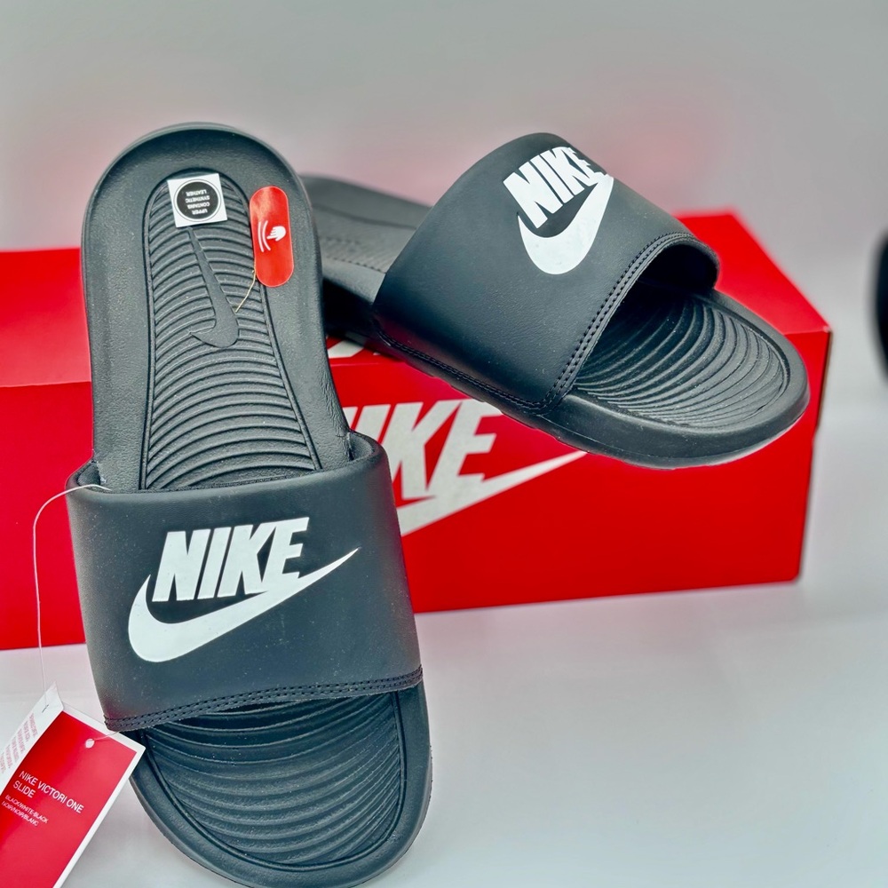 Nike Black and White Slide Sandals